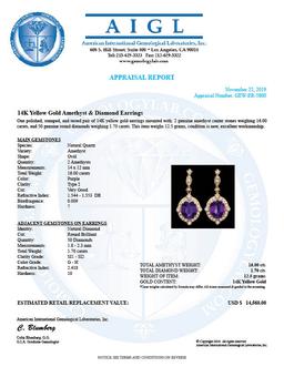 14k Gold 16ct Amethyst 1.7ct Diamond Earrings