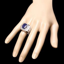 14k Gold 8.00ct Sapphire 0.70ct Diamond Mens Ring