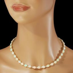 14K Gold 24.51ct Opal 2.24ct Diamond Necklace