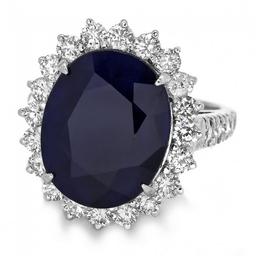 14k Gold 12.50ct Sapphire 1.60ct Diamond Ring