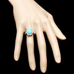 14k Gold 2.50ct Turquoise 1.20ct Diamond Ring