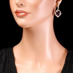 14k Gold 16ct Amethyst 1.45ct Diamond Earrings