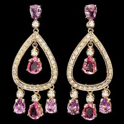 14k Gold 8ct Sapphire 1.70ct Diamond Earrings