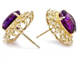 14k Gold 15ct Amethyst 1.3ct Diamond Earrings