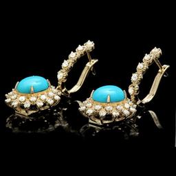 14k Gold 4.00ct Turquoise 1.65ct Diamond Earrings