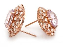 14k Rose 9.00ct Kunzite 1.30ct Diamond Earrings