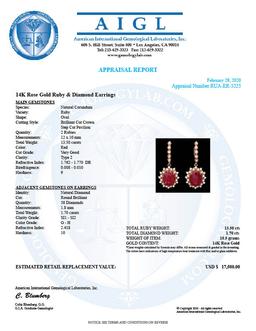 14k Rose 13.50ct Ruby 1.70ct Diamond Earrings
