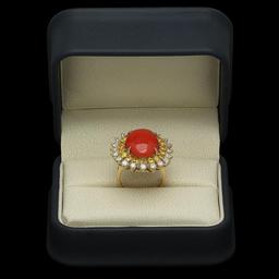 14K Gold 7.73ct Coral 1.82ct Sapphire 1.54ct Diamond Ring