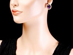 14k Gold 15ct Amethyst 1.3ct Diamond Earrings