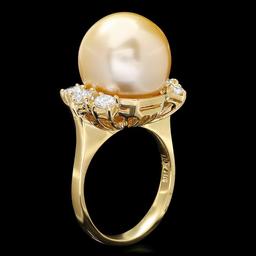 14k Gold 14 X 14mm Pearl 0.80ct Diamond Ring