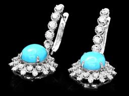 14k Gold 5ct Turquoise 1.50ct Diamond Earrings