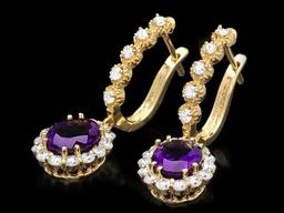 14k Gold 3.70ct Amethyst 1.30ct Diamond Earrings