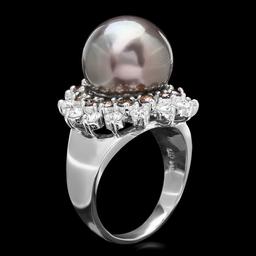 14k White Gold 13mm Pearl 1.6ct Diamond Ring