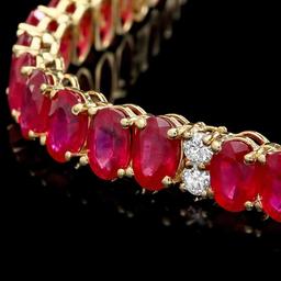 14k Gold 52.70ct Ruby 1.30ct Diamond Necklace