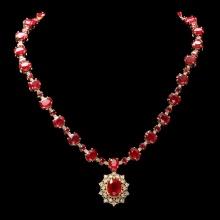 14k Yellow Gold 80ct Ruby 3.00ct Diamond Necklace