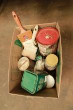 Box of Assorted Nuts, Nails & Paint Supplies