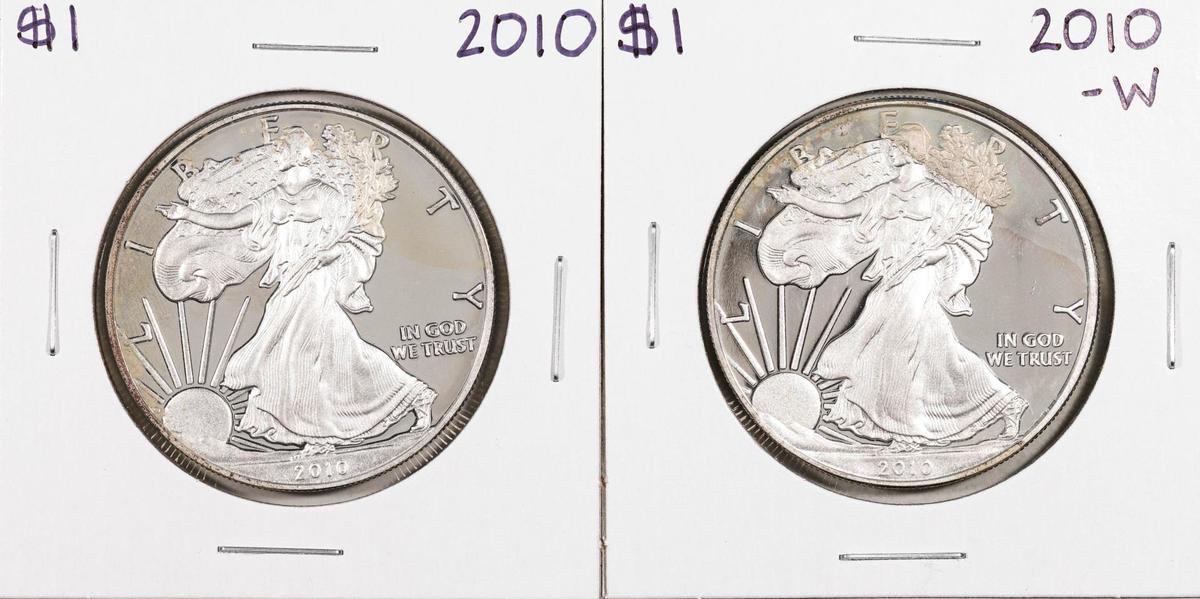 Lot of 2010 & 2010-W $1 Proof American Silver Eagle Coins