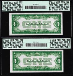 (2) Consecutive 1934 $1 Funnyback Silver Certificate Notes FR.1606 PCGS Gem New 65PPQ