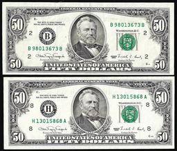 Lot of (2) 1990 $50 Federal Reserve Notes Minor Offset Error