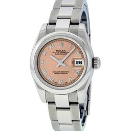 Rolex Ladies Stainless Steel Salmon Roman Datejust Wristwatch