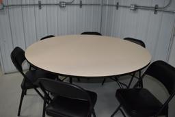 (2) ROUND FOLDING TABLES, 59-1/2" DIA BEIGE LAMINATE TOP