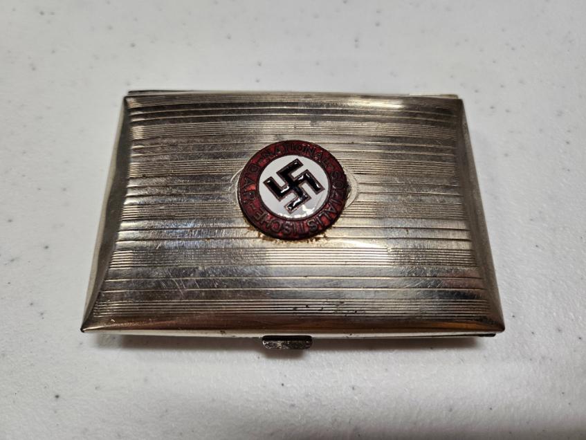 Nazi Metal Cigarette Case w/ Swastika Emblem