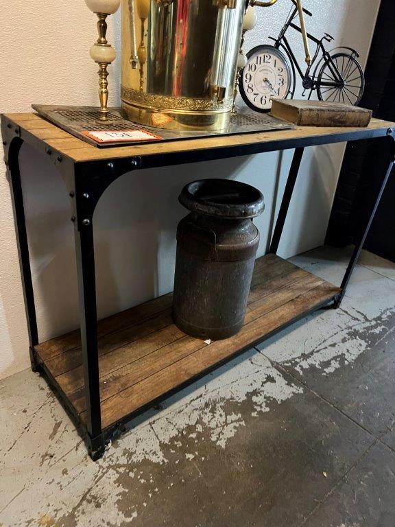 2 Tier Metal and Wood Entry Table, Milk Can