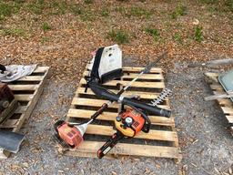 PALLET OF LAWN AND GARDEN TOOLS STIHL HEDGERS AND BLOWER