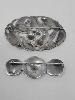2 Floral Sterling Brooches