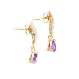 Plated 18KT Yellow Gold 2.04cts Amethyst and Diamond Earrings