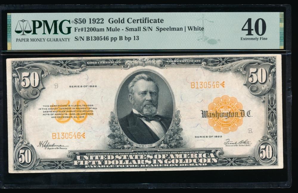 1922 $50 Gold Certificate PMG 40