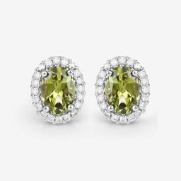 14KT White Gold 1.92ctw Green Tourmaline and White Diamond Earrings