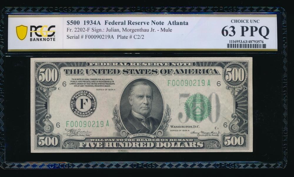 1934A $500 Atlanta FRN PCGS 63PPQ