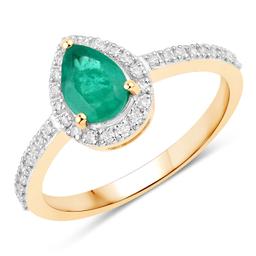 14KT Yellow Gold 0.88ctw Zambian Emerald and White Diamond Ring