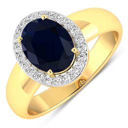 14KT Yellow Gold 2.10ct Blue Sapphire and Diamond Ring