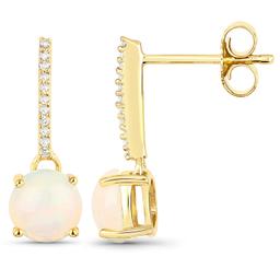 10KT Yellow Gold 1.06ctw Ethiopian Opal and White Diamond Earrings