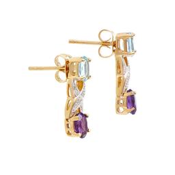 Plated 18KT Yellow Gold 1.72cts Amethyst Blue Topaz and Diamond Earrings