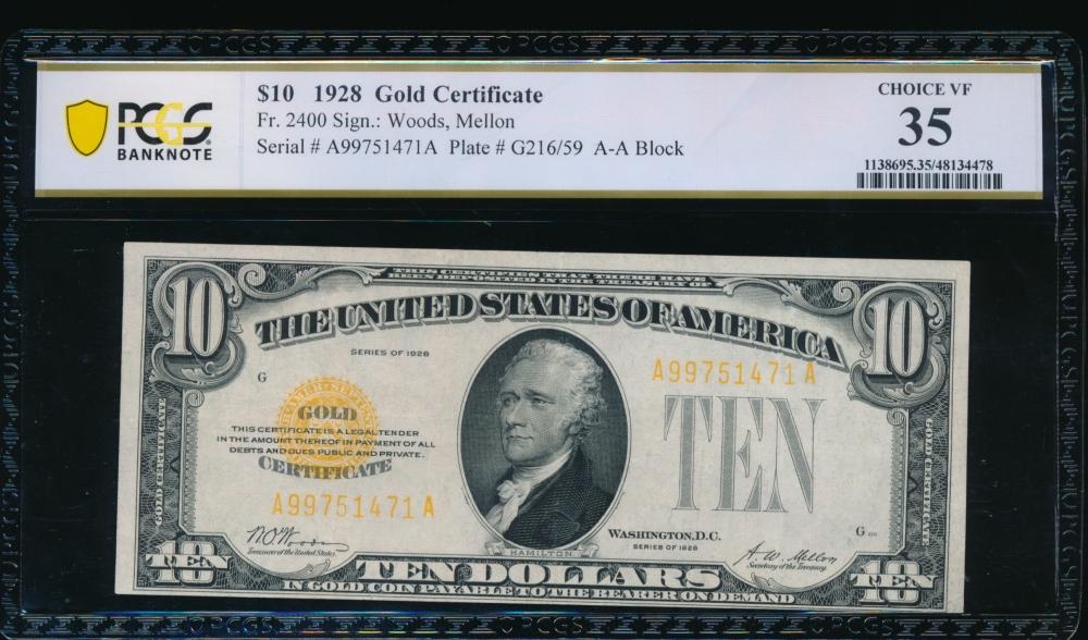 1928 $10 Gold Certificate PCGS 35
