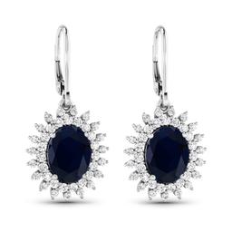 14KT White Gold 4.20ctw Blue Sapphire and Diamond Earrings