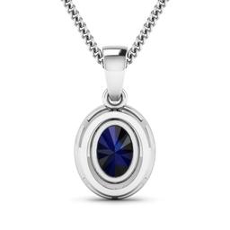 14KT White Gold 1.30ct Blue Sapphire and Diamond Pendant with Chain