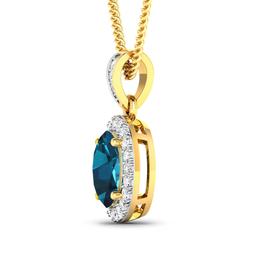 14KT Yellow Gold 1.10ct London Blue Topaz and Diamond Pendant with Chain