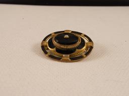 Antique Victorian Black Stone and Seed Pearl Brooch