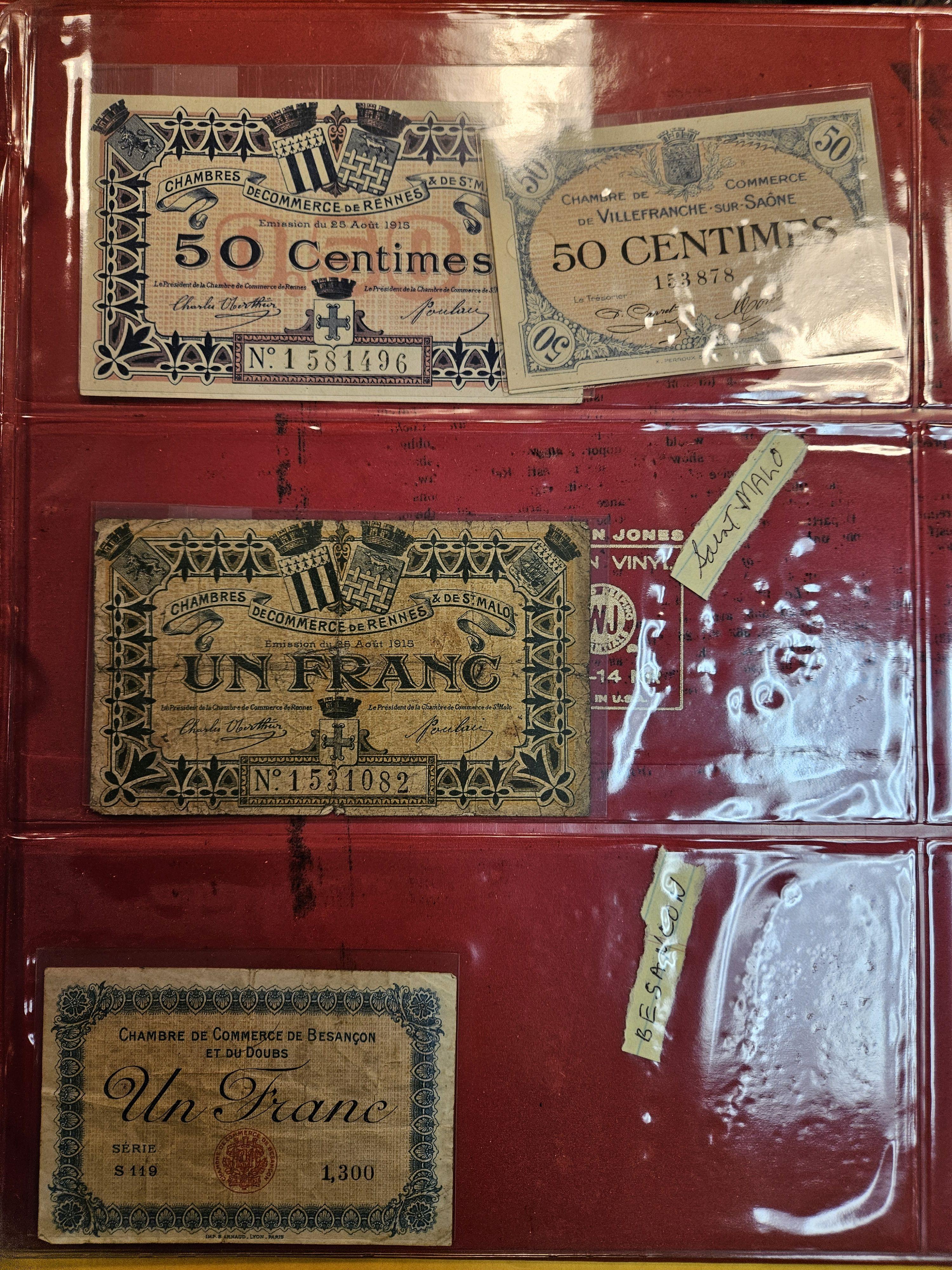Folder with twenty-seven pieces of French Emergency money