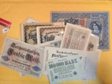 About thirty-five (35) pieces of German inflation currency