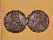 Two 1909-VDB Wheat cents in Extra Fine plus