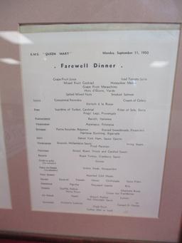 1950 Queen Mary Dinner Menu Framed Piece