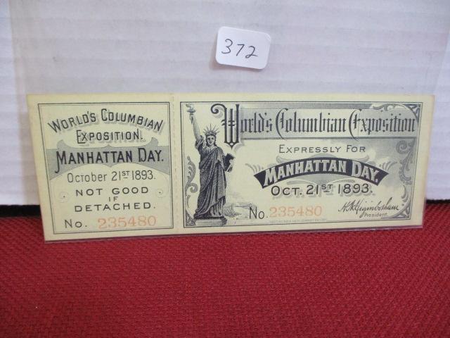 Oct. 21st 1893 World's Columbian Expedition Exclusive Manhattan Day Ticket