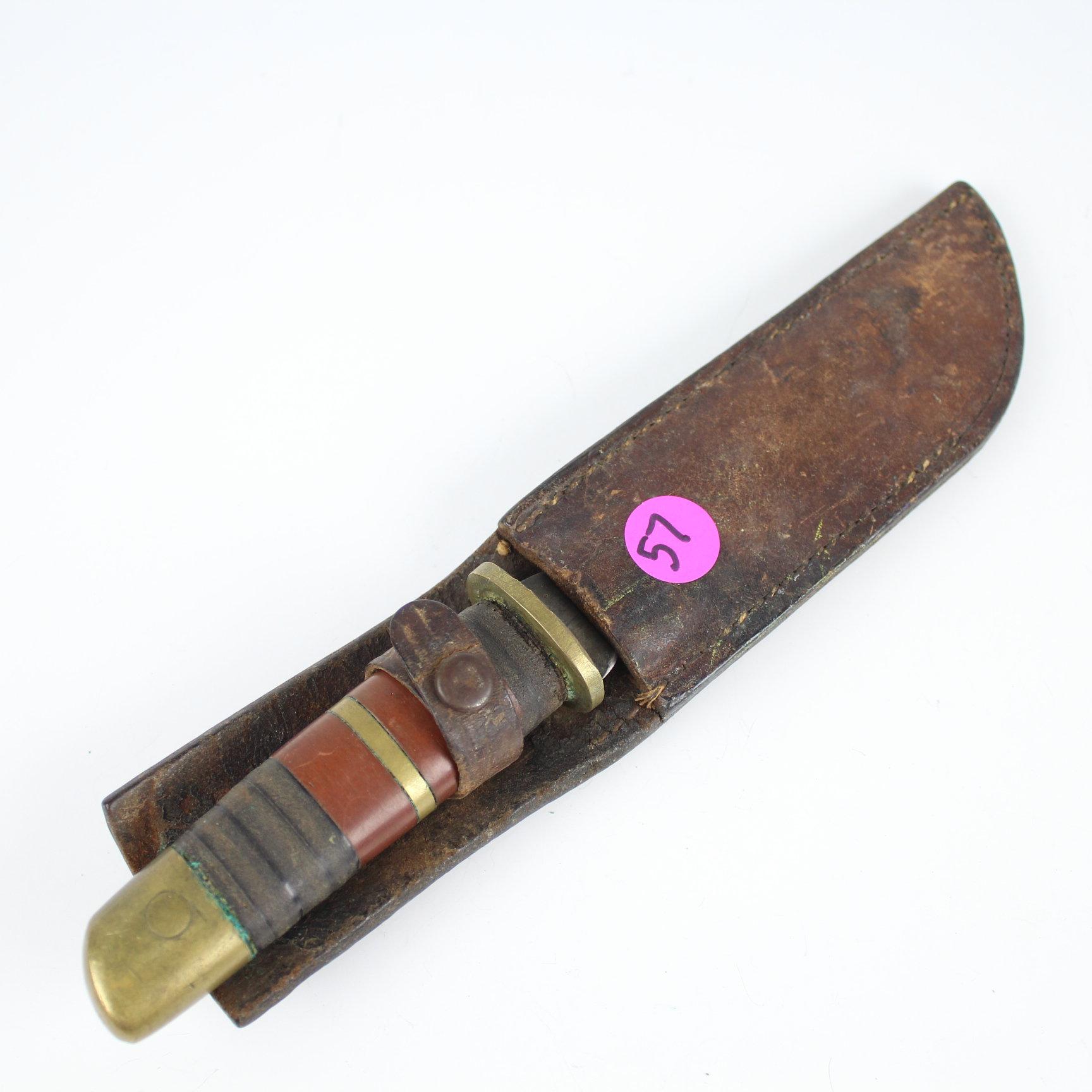 Vintage 8.75" Leather Wrap Handle Hunting Knife