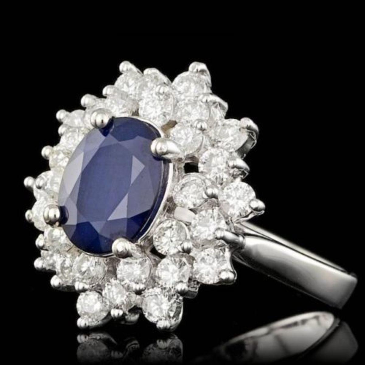 14K White Gold 2.10ct Sapphire and 1.41ct Diamond Ring