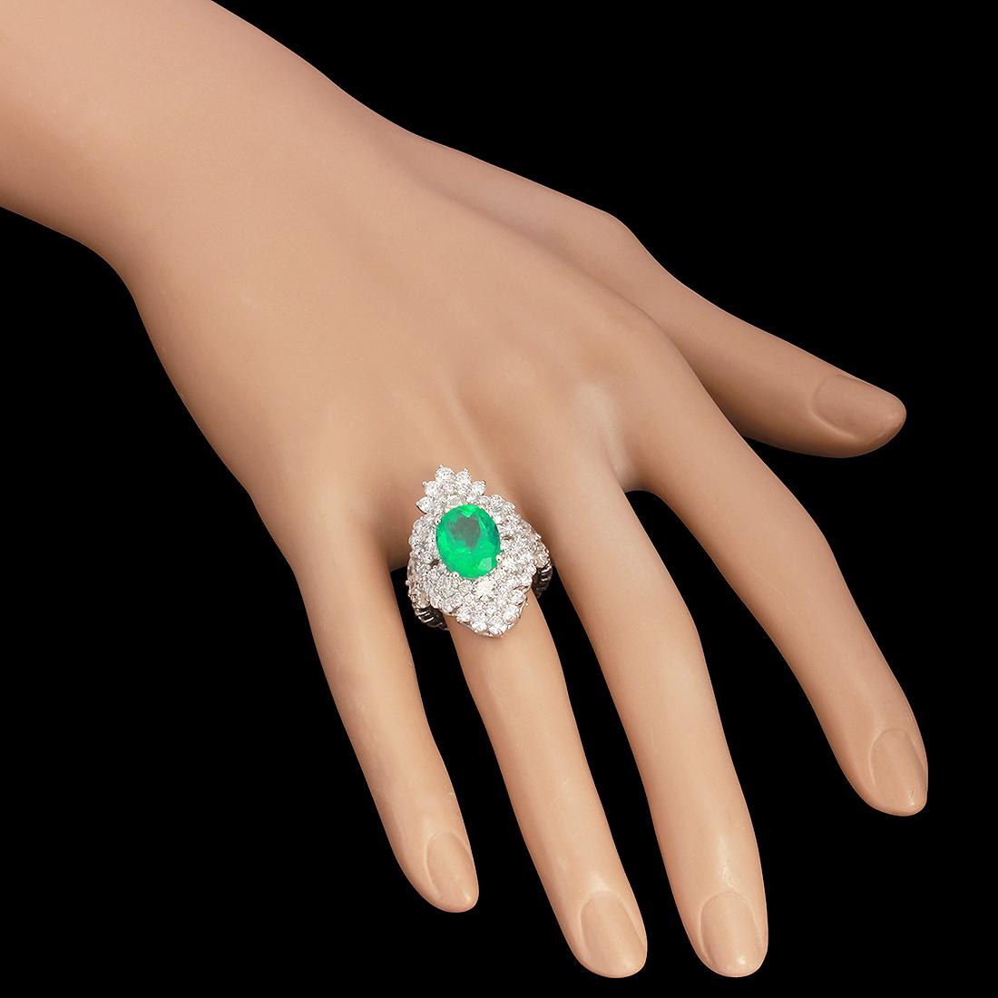 14k White Gold 4.23ct Emerald 4.60ct Diamond Ring